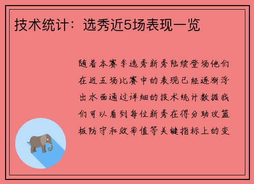 技术统计：选秀近5场表现一览